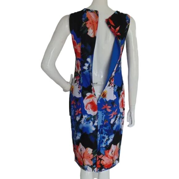 CACHE Dress, L, Blue, Red Floral, Twist neck, Sleeveless, Lined, Back Zip - Picture 8 of 12